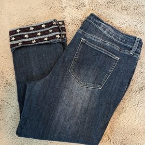 New Directions stars & stripes cuffed hem Capri jeans sz 16
